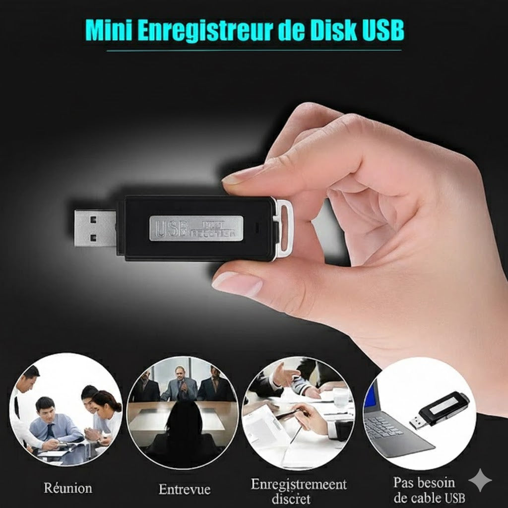 Clé USB enrégistreur espion - Enregistrement longue durée, discret, grande autonomie